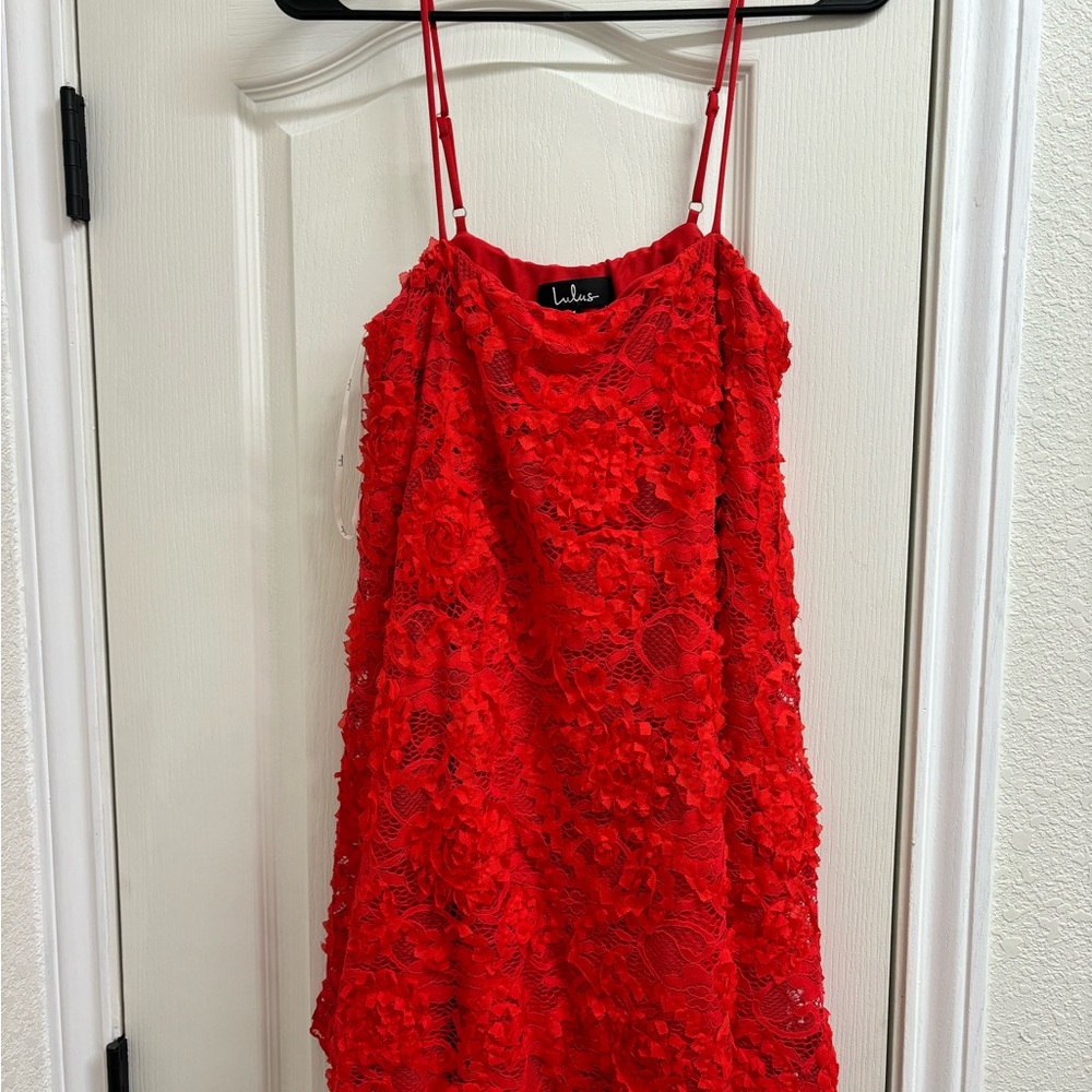 Lulu's Red Lace Mini Formal Dress